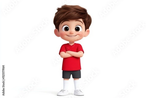 Fototapeta Cheerful animated boy character digital art studio setting playful mood front view child creativity