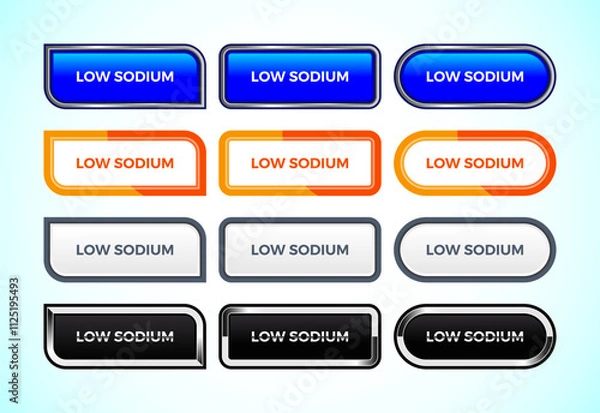 Fototapeta Low sodium button set of different shapes and colors. Suitable for mobile app, and website UI design.