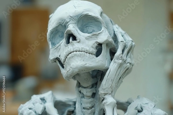 Obraz A sculpted skeleton in clay, depicting a thoughtful pose.