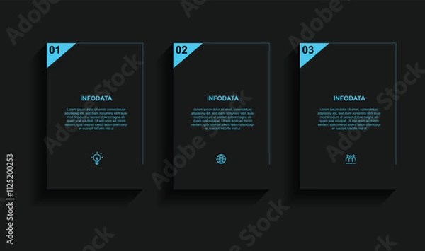 Obraz Modern design template infographic with black colour and 3 step square with shadow concept 