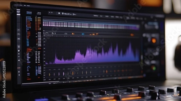Fototapeta Audio editing software screen displays waveforms.