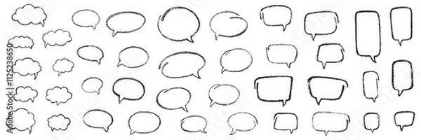 Fototapeta Oval and square chalk, crayon hand drawing speech bubble set. Vector stock grunge texture illustration on white chalkboard background for design template business presentation, school education.