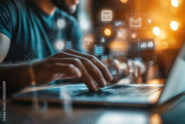 Obraz The idea of online learning. Web platforms are used by humans for webinars and online training. Generative Ai