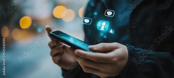 Fototapeta Customer journey concept. Businessman use smartphones with virtual customer journey icons, and journey evaluations to boost satisfaction, encourage repeat business, and drive revenue growth,


