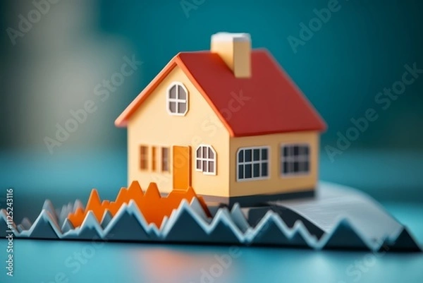 Obraz A miniature house model sits atop a graph, symbolizing real estate trends and market analysis.
