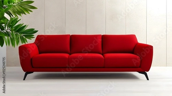 Obraz Crimson Comfort: A modern three-seater sofa in bold red, adding a touch of vibrancy to any living space.  The sleek design and rich color create a statement piece for contemporary interiors. 