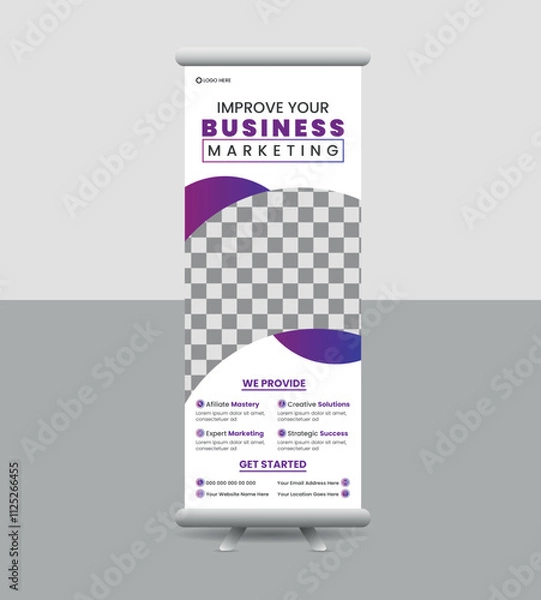 Fototapeta Roll up banner design template, pull up design, Banner Layout with retractable banner stand or flag design