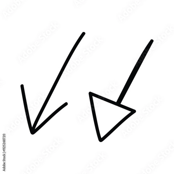Obraz arrow mark pointing down isolated, hand drawn arrow icon