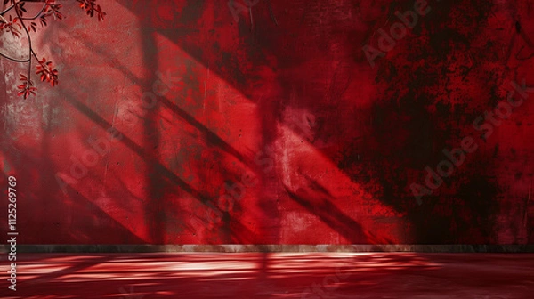 Fototapeta  a dark, intense scene filled with red tones and textures, evoking a fiery, dramatic, or possibly infernal atmosphere The space seems enclosed, with a textured, smoky background 