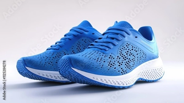 Obraz Blue Athletic Sneakers on a White Background