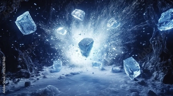 Fototapeta Ice Chunks Exploding In A Frozen Cave