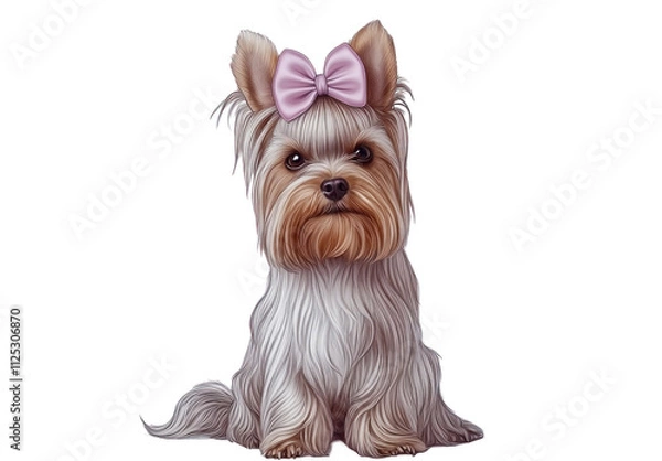 Fototapeta Cute Yorkshire Terrier with Pink Bow