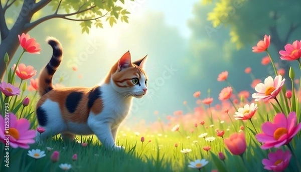 Obraz cat and flowers