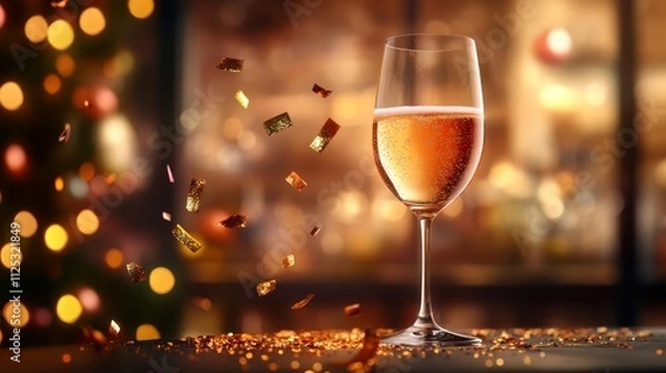 Fototapeta Sparkling wine glass on a festive background. Generative AI