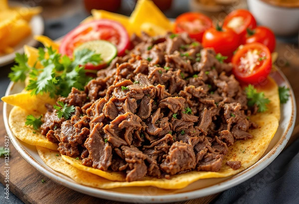 Fototapeta A plate of doner kebab with a generous serving of shredded beef meat