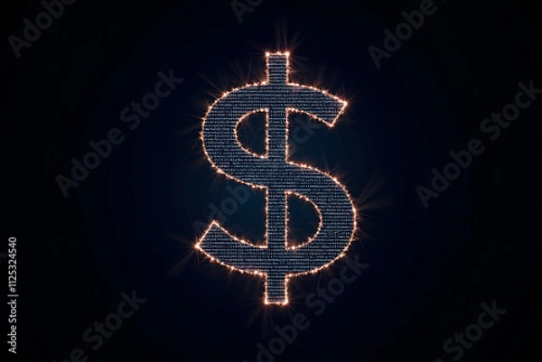 Fototapeta Glowing digital dollar symbol made of binary code, representing online payment, cryptocurrency, and the future of finance