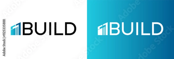 Fototapeta build company logotype. Building, cityscape, skyscrapers, residential apartment, structure, architecture, real estate logo design vector symbol.
