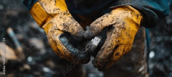 Obraz Muddy Hands Holding a Part