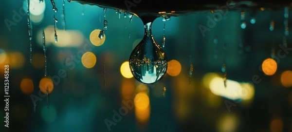 Obraz Night Rain Drop: City Lights Reflection