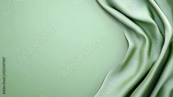 Fototapeta Sage Green Satin Drape: A luxurious sage green satin fabric drapes elegantly across a complementary background, creating a captivating visual with its soft, flowing folds.