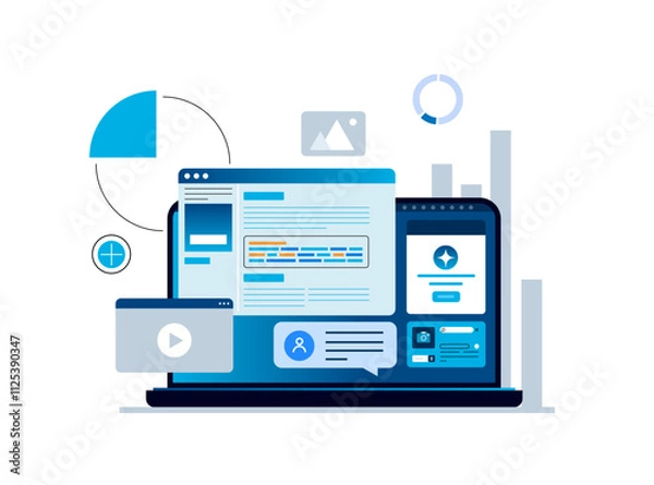 Obraz Laptop with databases and work projects