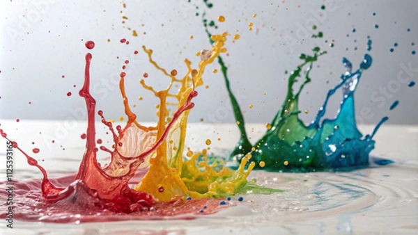 Obraz Vibrant Rainbow Paint Splashes Abstract Background