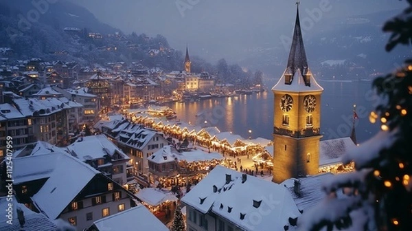 Obraz Christmas bazaar in town