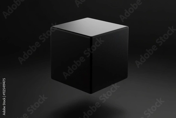 Fototapeta Floating Black Cube in a Modern Abstract Setting: 3D Render on Dark Backdrop
