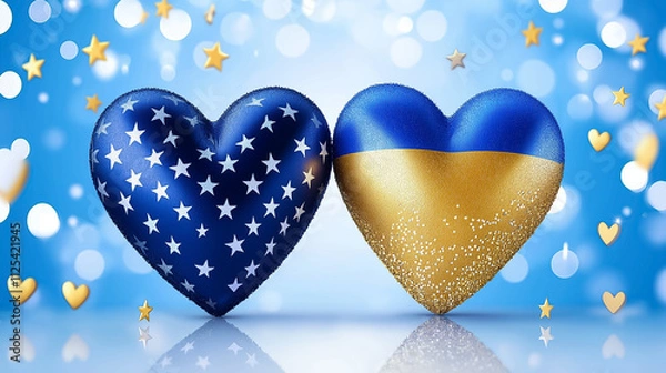 Fototapeta Hearts symbolizing love and connection showcase designs inspired by the Ukraine flag, conveying emotion and solidarity