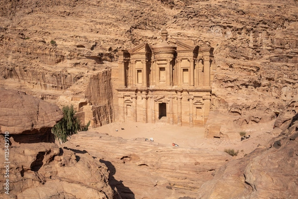 Fototapeta Ed-Deir is a Monumental Building Carved out of Rock in the Ancient City in Southern Jordan. Monument in Petra Archaeological Park.
