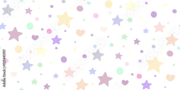 Fototapeta Flying pink stars confetti isolated on white. Beautiful seamless random stellar falling in cartoon style. Pattern of color stars. Vector design for fabric, textile print, wrapping, wallpaper