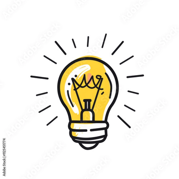 Fototapeta Cute minimal hand drawn vector doodle of a light bulb NO BACKGROUND PNG