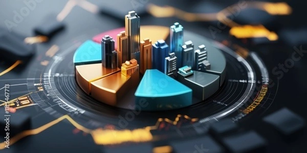 Fototapeta Dynamic business growth strategies diversified stock portfolio visualization in urban financial hub environment