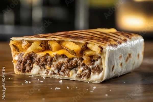 Obraz A classic french taco with minced beef, melted cheese and french fries