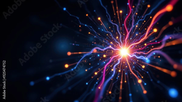 Fototapeta This is an artistic representation of a computer generated spark or explosion with a futuristic theme, possibly related to RAG technology.