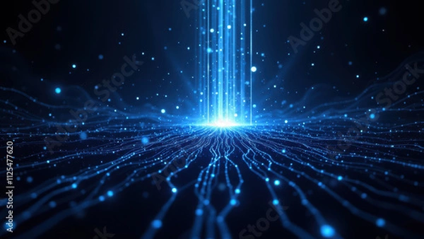 Fototapeta High-tech blue network, representing Retrieval Augmented Generation (RAG) technology.