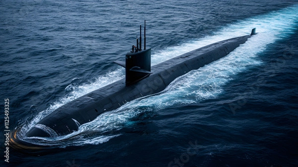 Fototapeta A U.S. Navy submarine surfacing dramatically in icy waters during a polar mission.