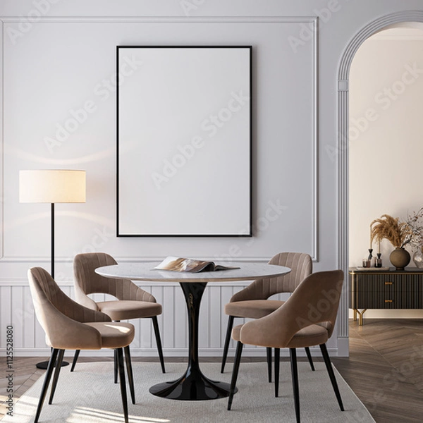 Fototapeta Frame mockup, ISO A paper size. Living room wall poster mockup. Interior mockup with house background. Modern interior design. 3D render
