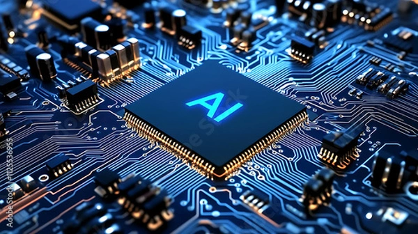 Obraz Artificial Intelligence Chipset with Blue Glow