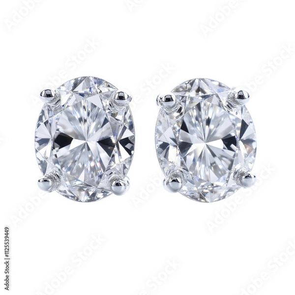 Fototapeta PNG of Elegant pair of oval diamond earrings shining brilliantly on transparent background