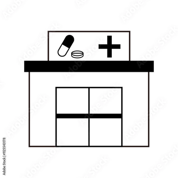 Fototapeta 薬局を表すモノクロアイコンイラスト