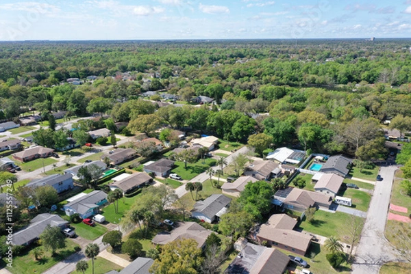 Obraz Aerial view of Ormond Beach, Florida suburban neighborhood houses and trees.	
