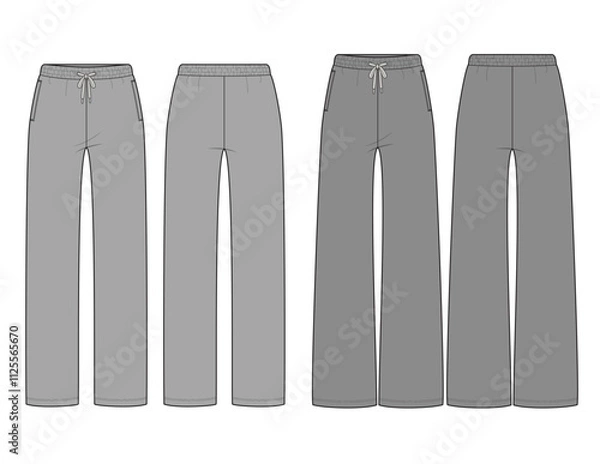 Obraz Women's Wide Leg and Straight Leg Sweatpants Vector Technical Flats