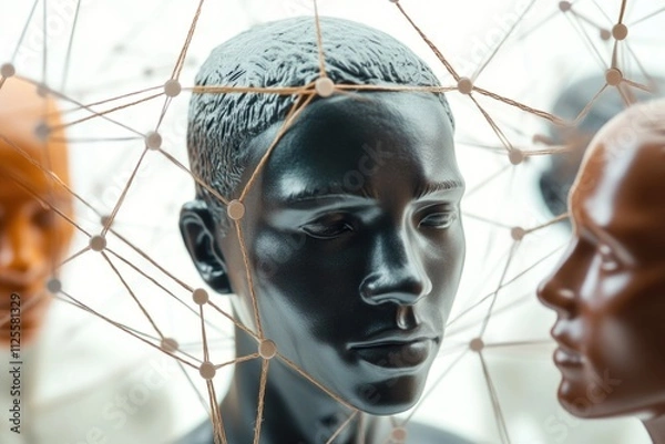 Obraz A detailed view of a sculpted male head, with intricate facial features and hair details