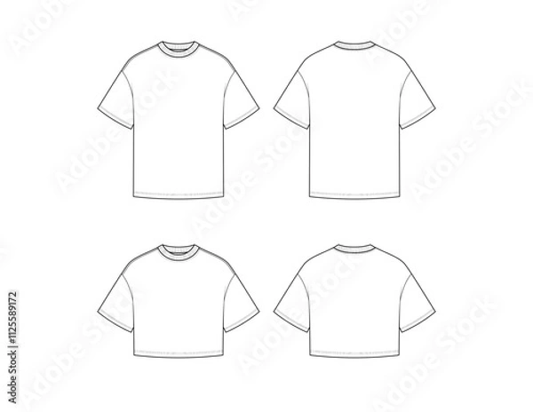Fototapeta Unisex T-Shirt - Short Sleeve Oversized and Cropped Tee Vector Flat Sketch
