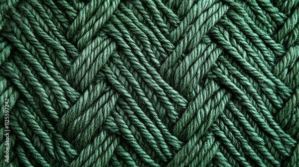 Fototapeta Closeup showing a green braided fabric in a herringbone weave pattern with soft, natural fiber strand