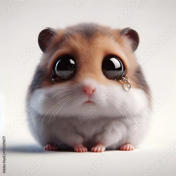 Obraz : "Adorable Sad Hamster with Big Eyes and Soft Fur – Cute Rodent Pet Portrait"