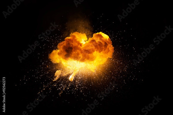Obraz Realistic fiery explosion over a black background