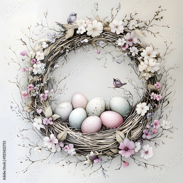 Fototapeta Easter frame illustration clipart with decorations on white background