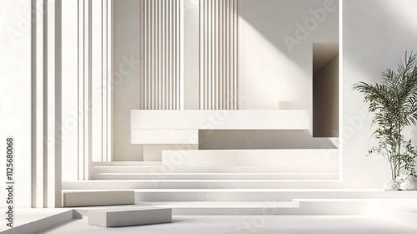 Fototapeta Minimalist 3D Architectural Design with Clean Lines and Light Colors